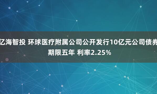 亿海智投 环球医疗附属公司公开发行10亿元公司债券 期限五年 利率2.25%